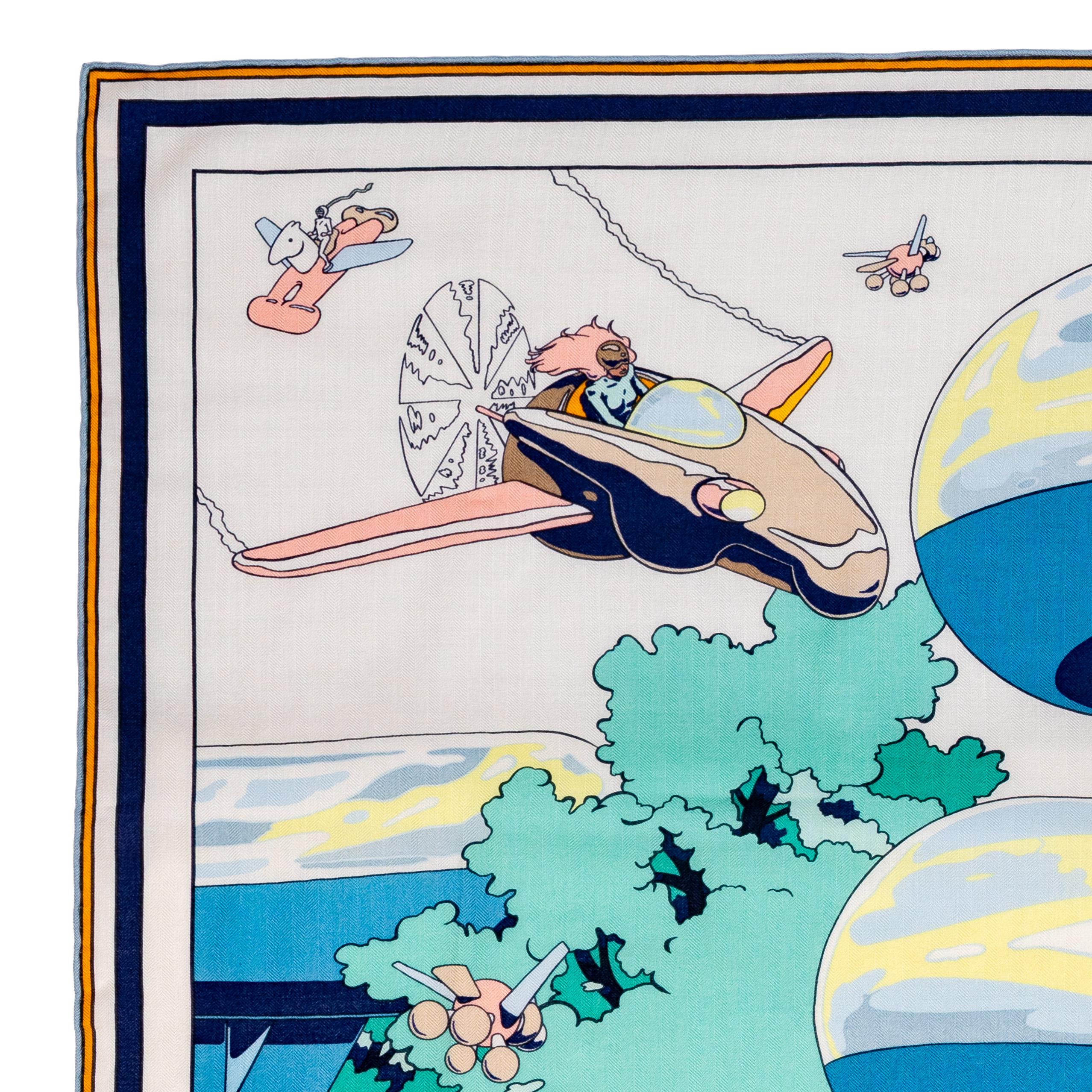 Hermès Locomotion – CS140 – Blanc Bleu Jaune – NWST 2507101759

Brand: Hermès
Type/Model: Shawl 140 Cashmere / Silk
Artist: Ugo Bienvenu
Size: 140 cm × 140 cm / 55 in × 55 in
Color: Blanc (white), Bleu, Jaune (yellow)
Fabric: 70 % cashmere, 30 %
