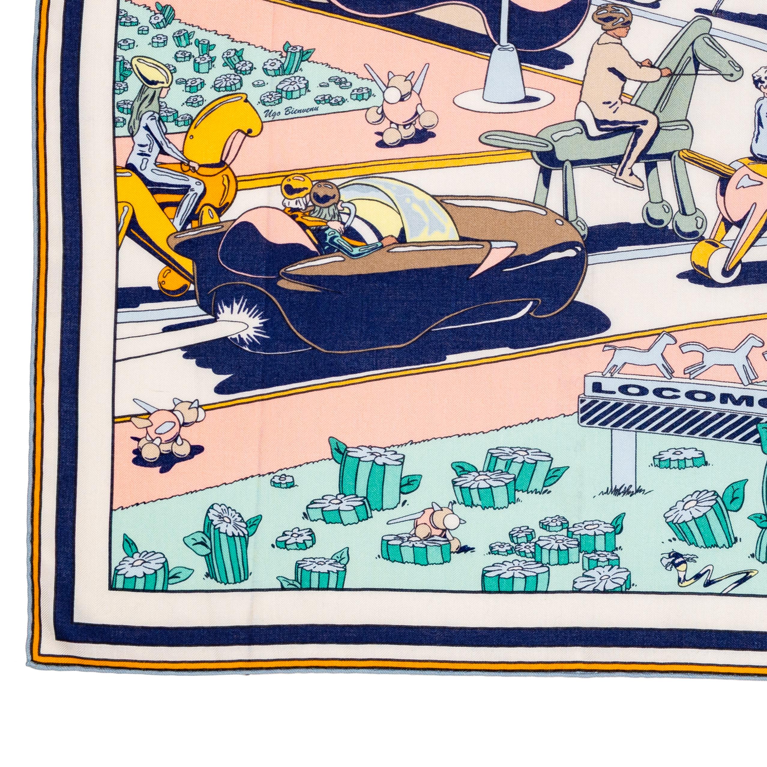 Hermès Locomotion – CS140 – Blanc Bleu Jaune – New Store Tag Rare! For Sale 3