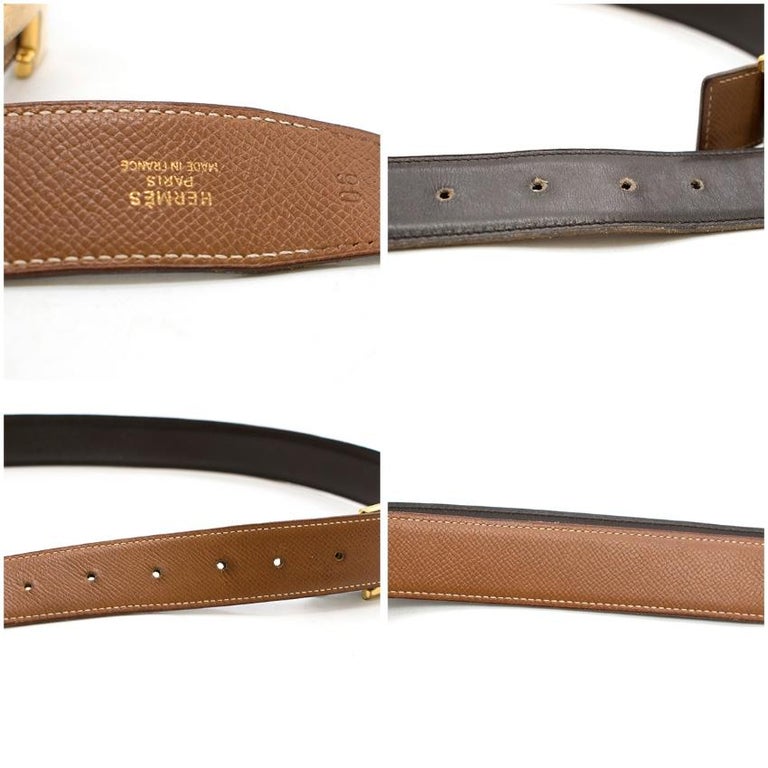 Hermes logo-buckle tan-brown leather belt For Sale at 1stDibs