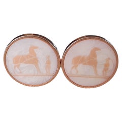 Vintage  Hermès Logo Earrings Horse Equestrian Theme in Corozo Rose Gold Hdw