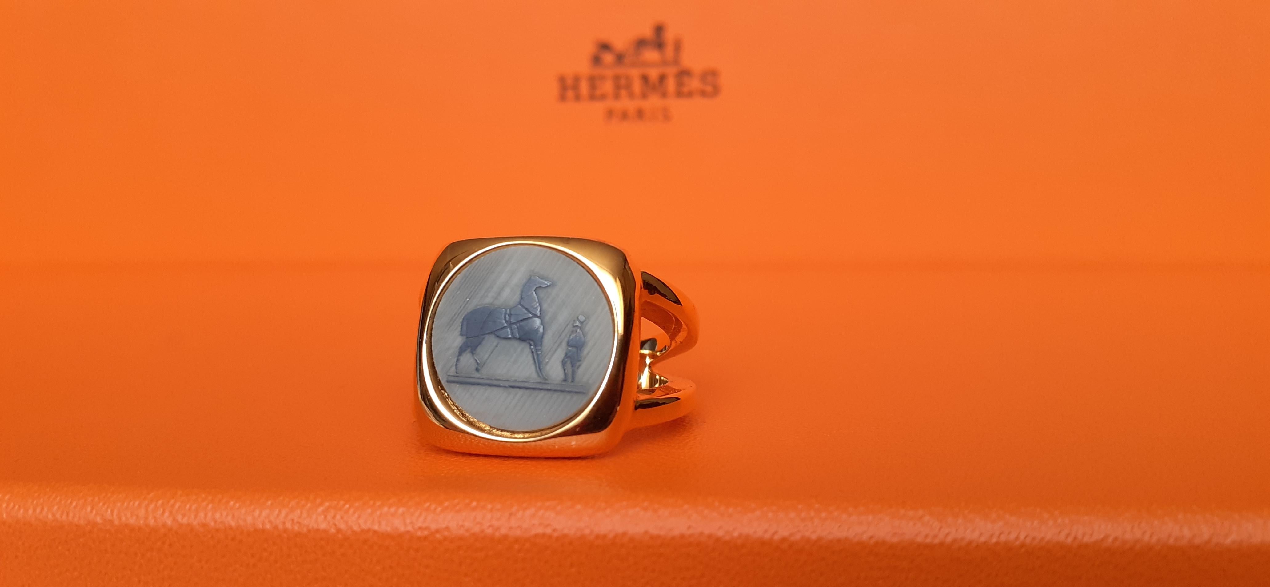  Hermès Logo Signet Ring Horse Equestrian Theme Ghw Size 8 / 8.5 3