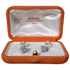 Hermès Logo Silver Cufflinks in Box