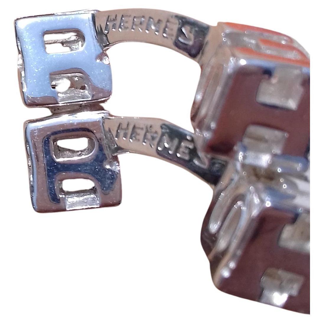 Hermès Logo Silber Manschettenknöpfe in Box im Angebot 1