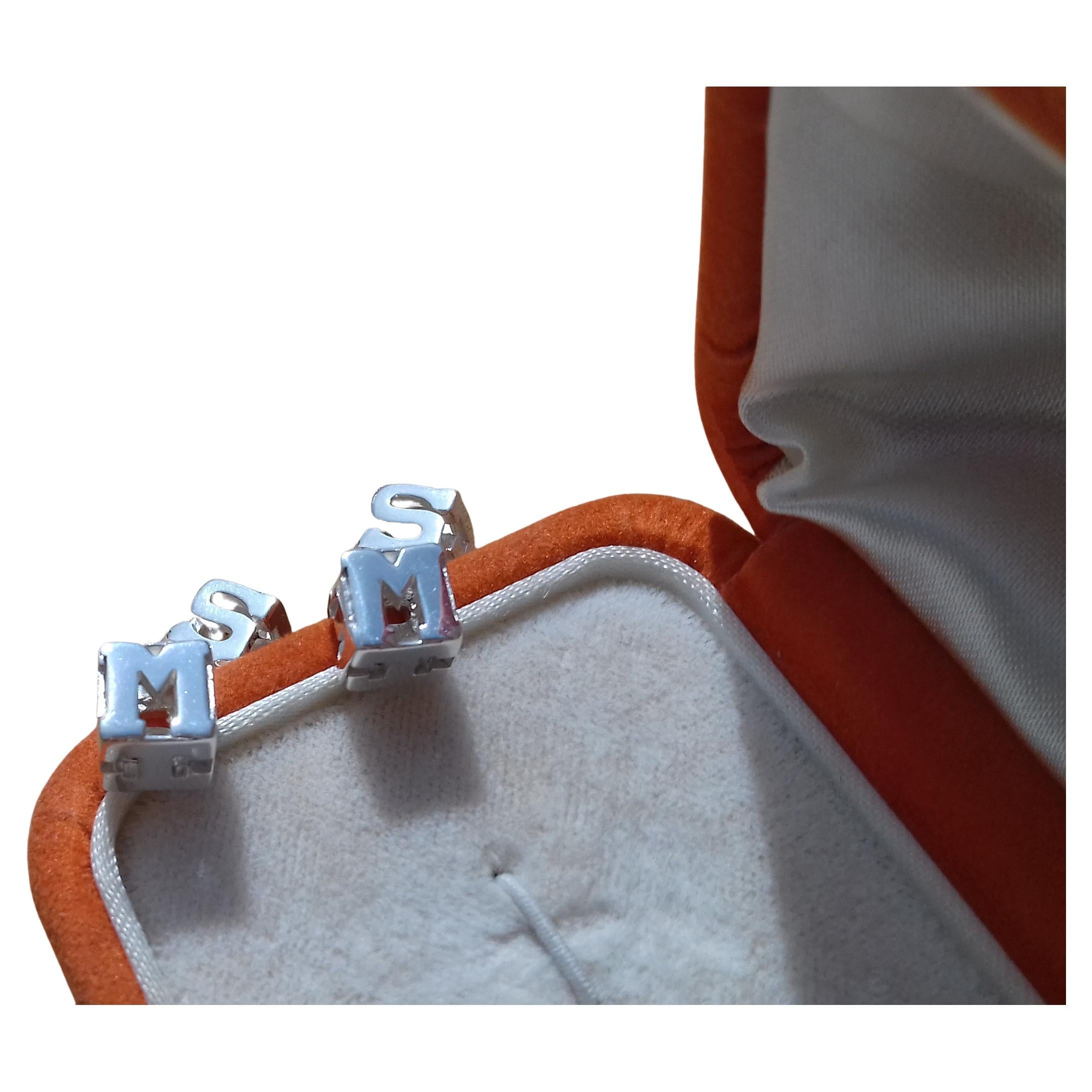 Hermès Logo Silber Manschettenknöpfe in Box im Angebot 2