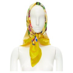 HERMES Loic Dubigeon 1980s "Les Folies du Ciel" yellow print silk scarf 90cm