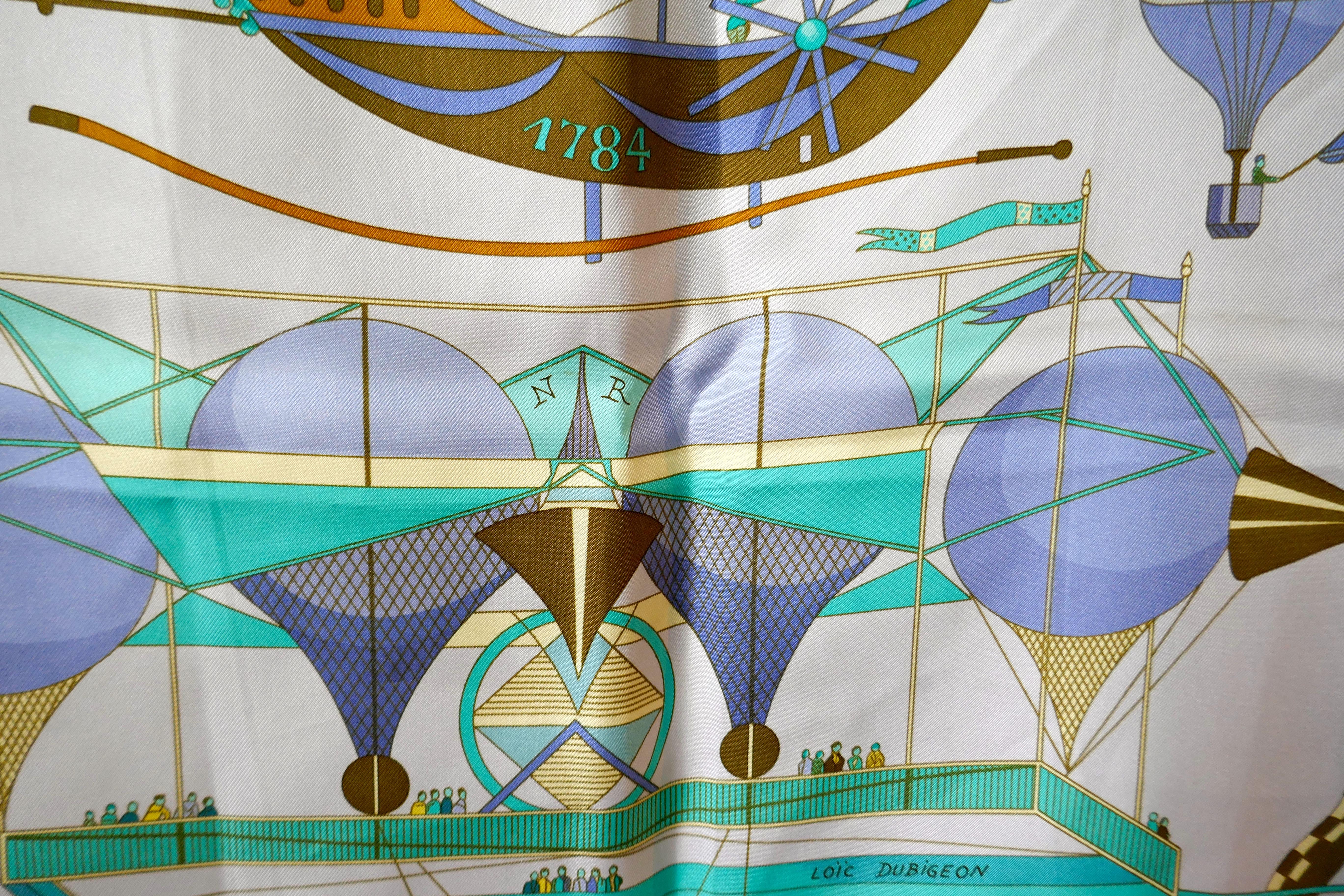 Gray HERMÈS Loïc Dubigeon design “Les Foiles du Ciel” Balloons Print Silk Scarf