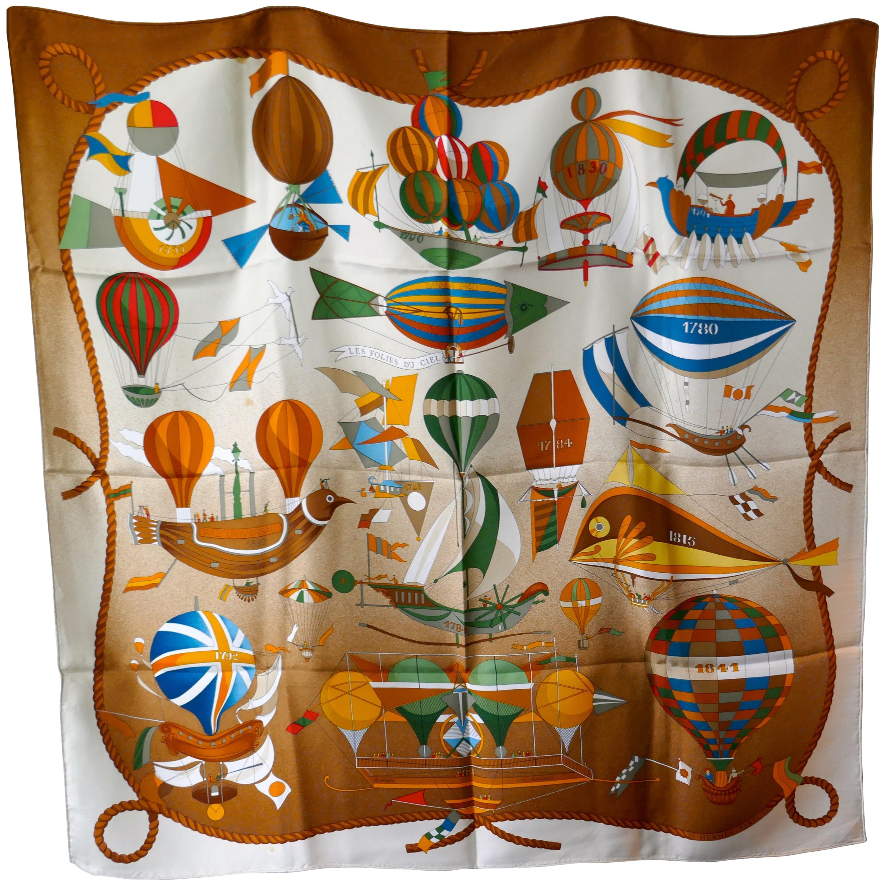 HERMÈS Loïc Dubigeon design “Les Foiles du Ciel” Bronze Balloon Print Silk Scarf