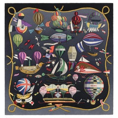 Vintage HERMES Loïc Dubigeon “Les Folies Du Ciel” Air Balloon Flying Machine Silk Scarf