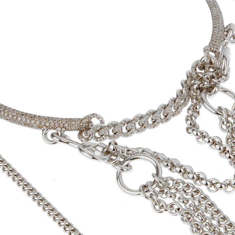 Hermes Long Chain Diamond 10.88ct Silver Choker Necklace For Sale at