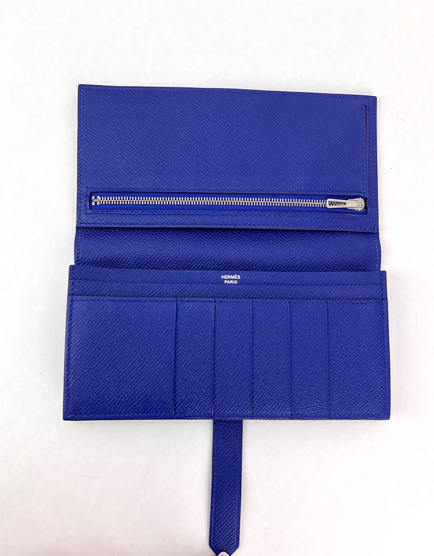 Hermes Long Epson Bearn Gusset Electrique Bleu Wallet For Sale 5