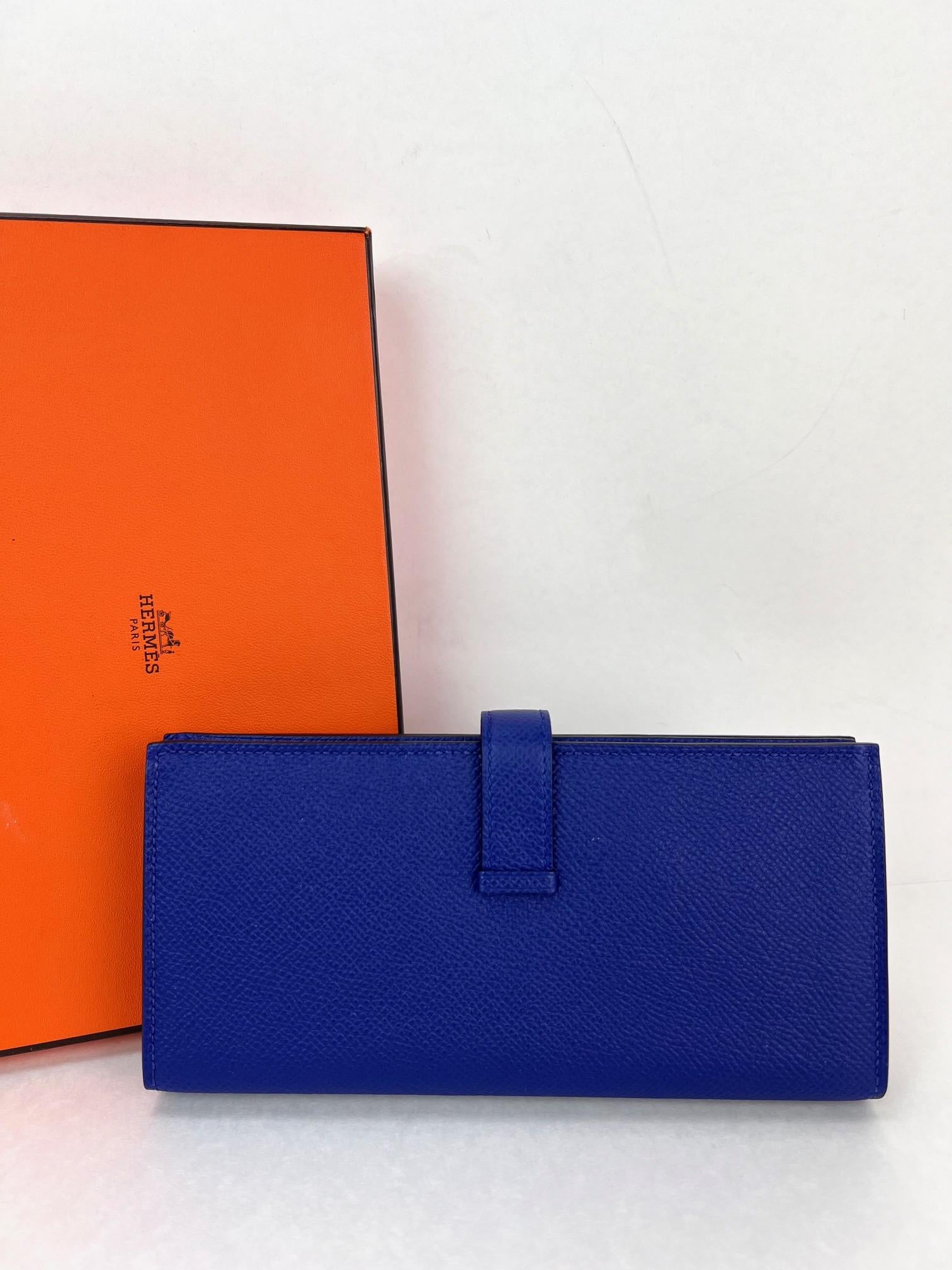 Hermes Long Epson Bearn Gusset Electrique Bleu Wallet For Sale 6