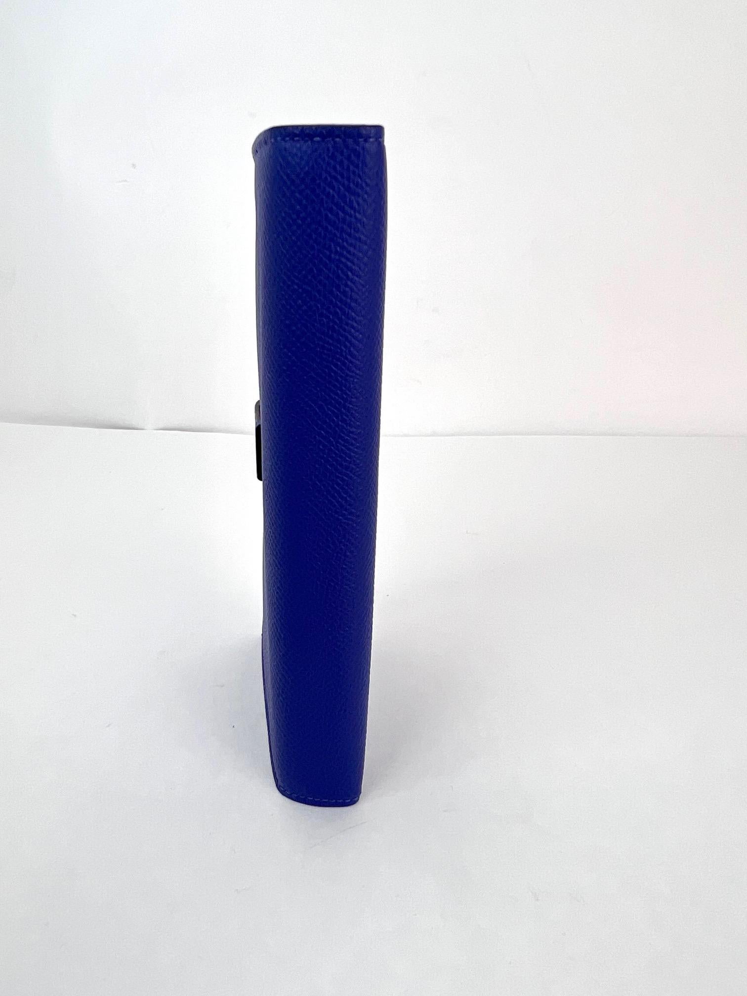 Hermes Long Epson Bearn Gusset Electrique Bleu Wallet In Excellent Condition For Sale In Freehold, NJ