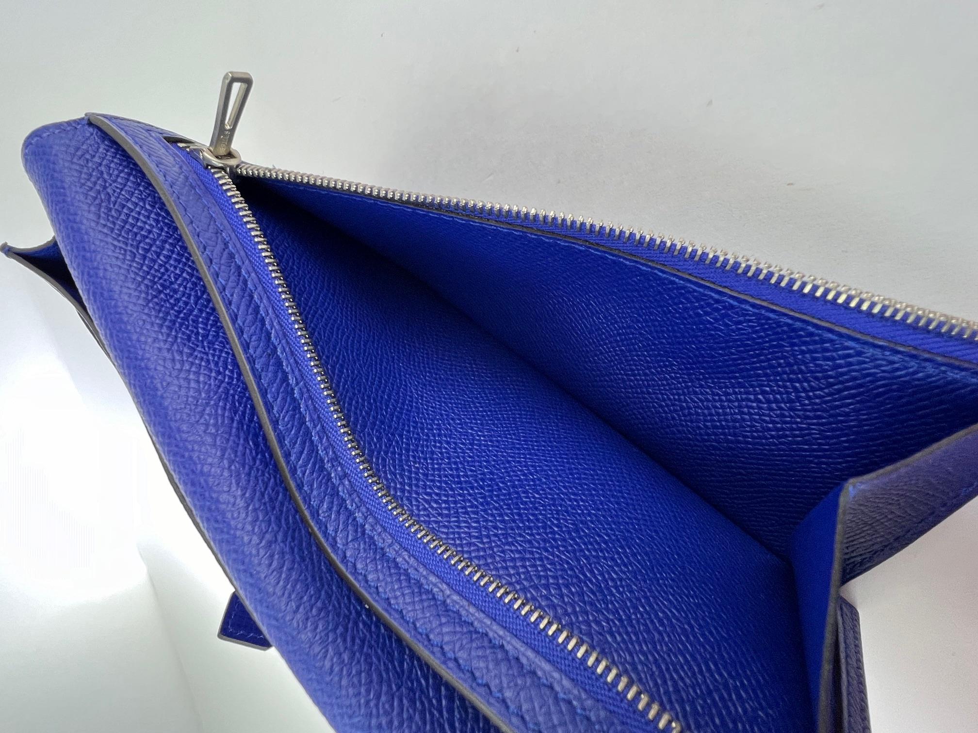 Hermes Long Epson Bearn Gusset Electrique Bleu Wallet For Sale 1