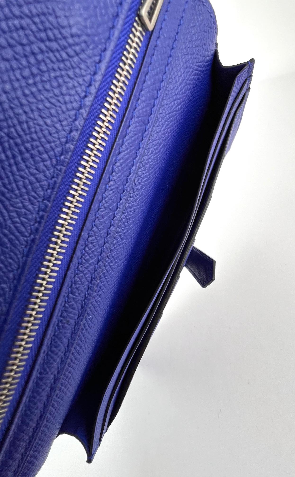 Hermes Long Epson Bearn Gusset Electrique Bleu Wallet For Sale 2