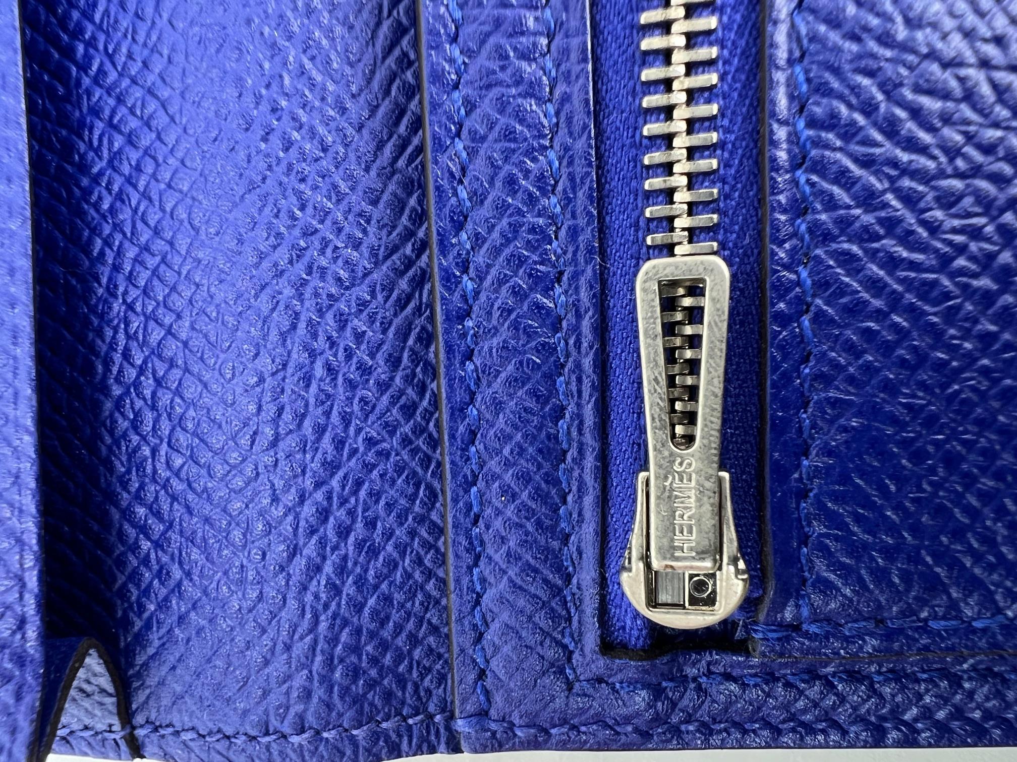 Hermes Long Epson Bearn Gusset Electrique Bleu Wallet For Sale 4
