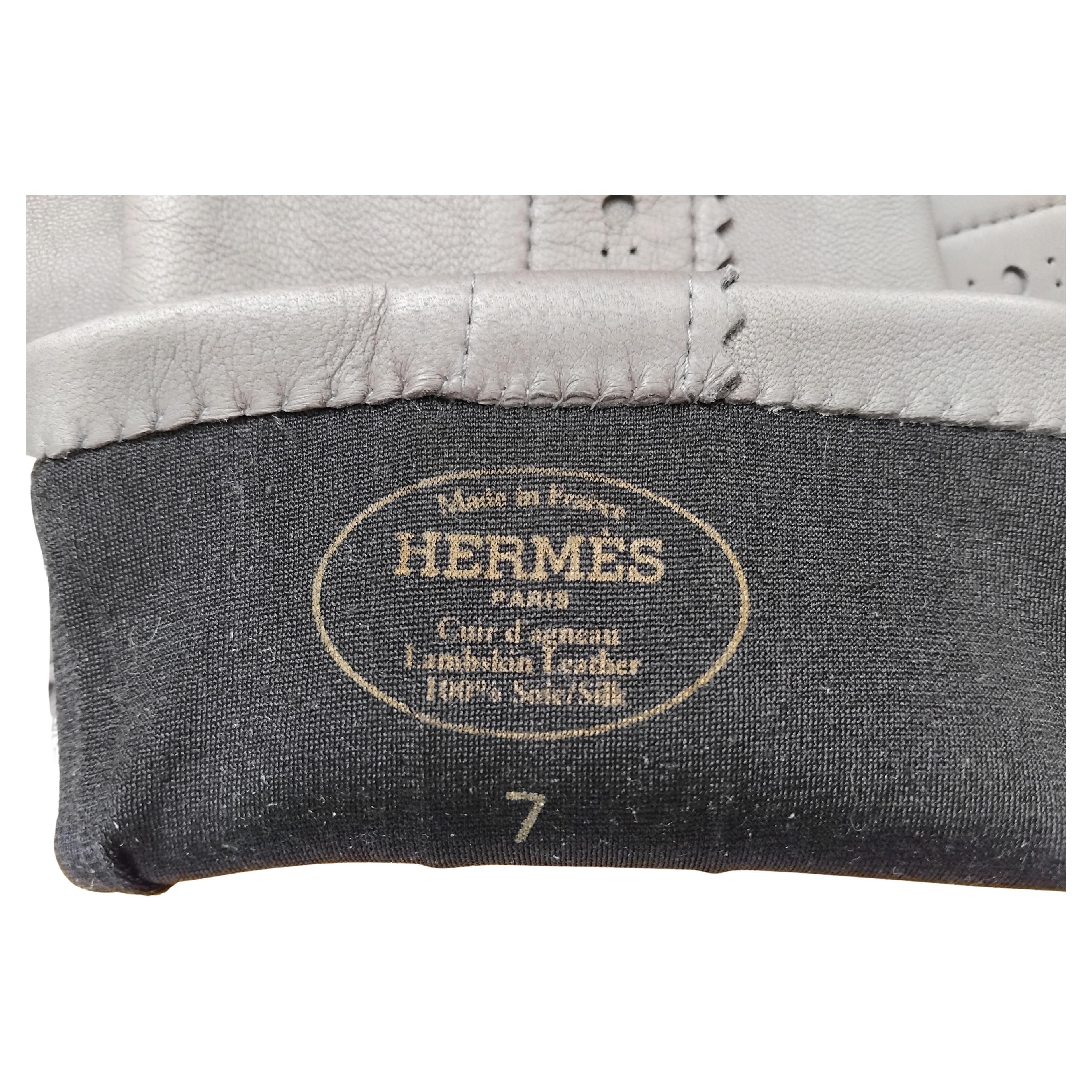 Hermès Long Ghillies Gloves Leather Silk Size 7 in vendita 5