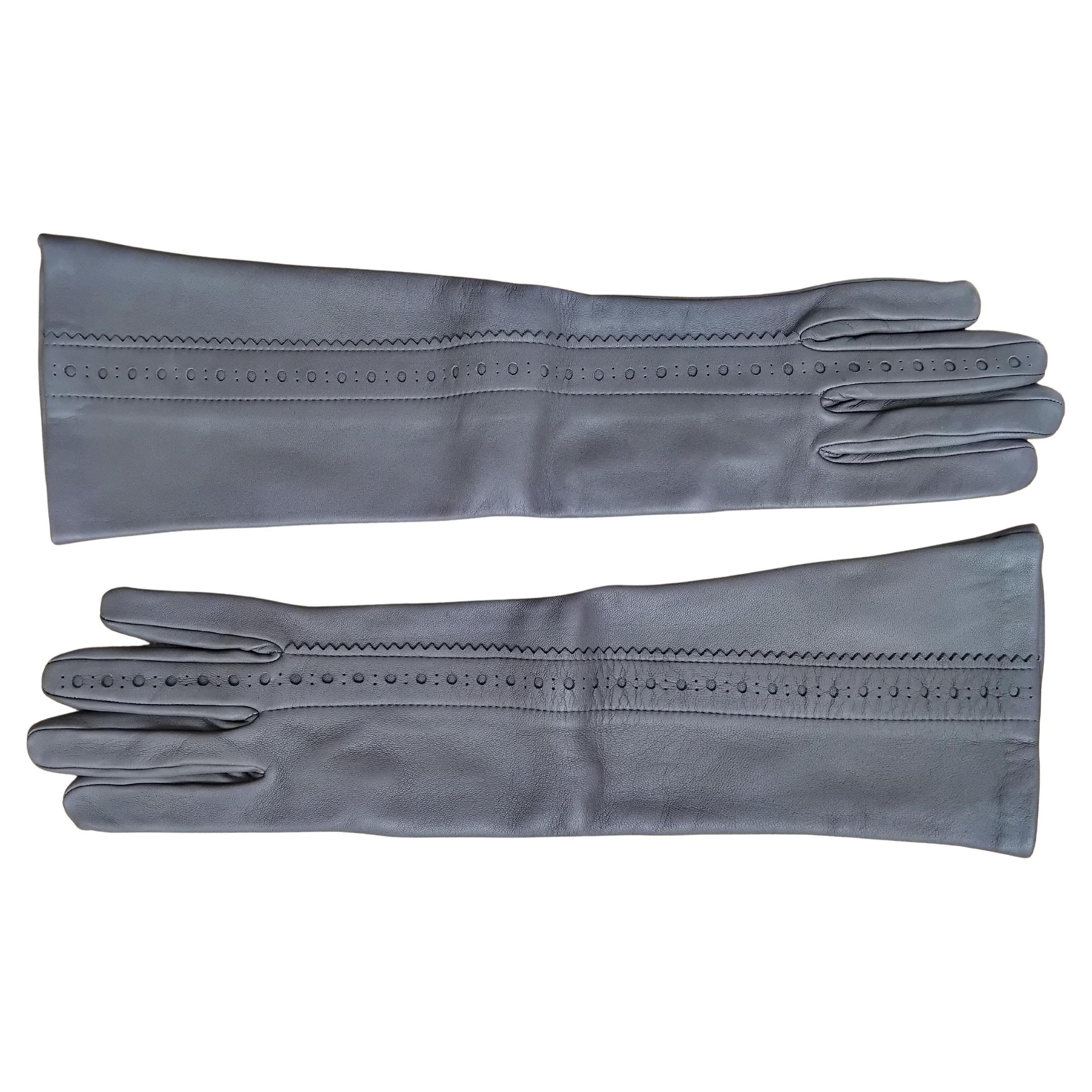 Grigio Hermès Long Ghillies Gloves Leather Silk Size 7 in vendita