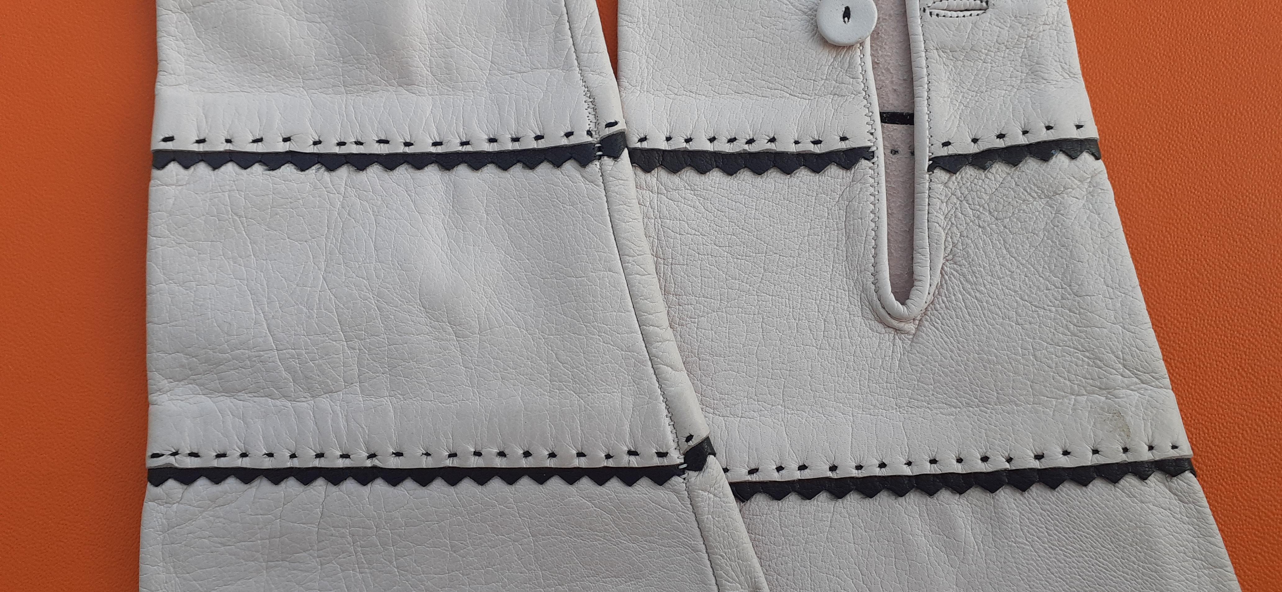 Hermès Lange Handschuhe Blass Rosa Leder Größe 6 (Grau) im Angebot