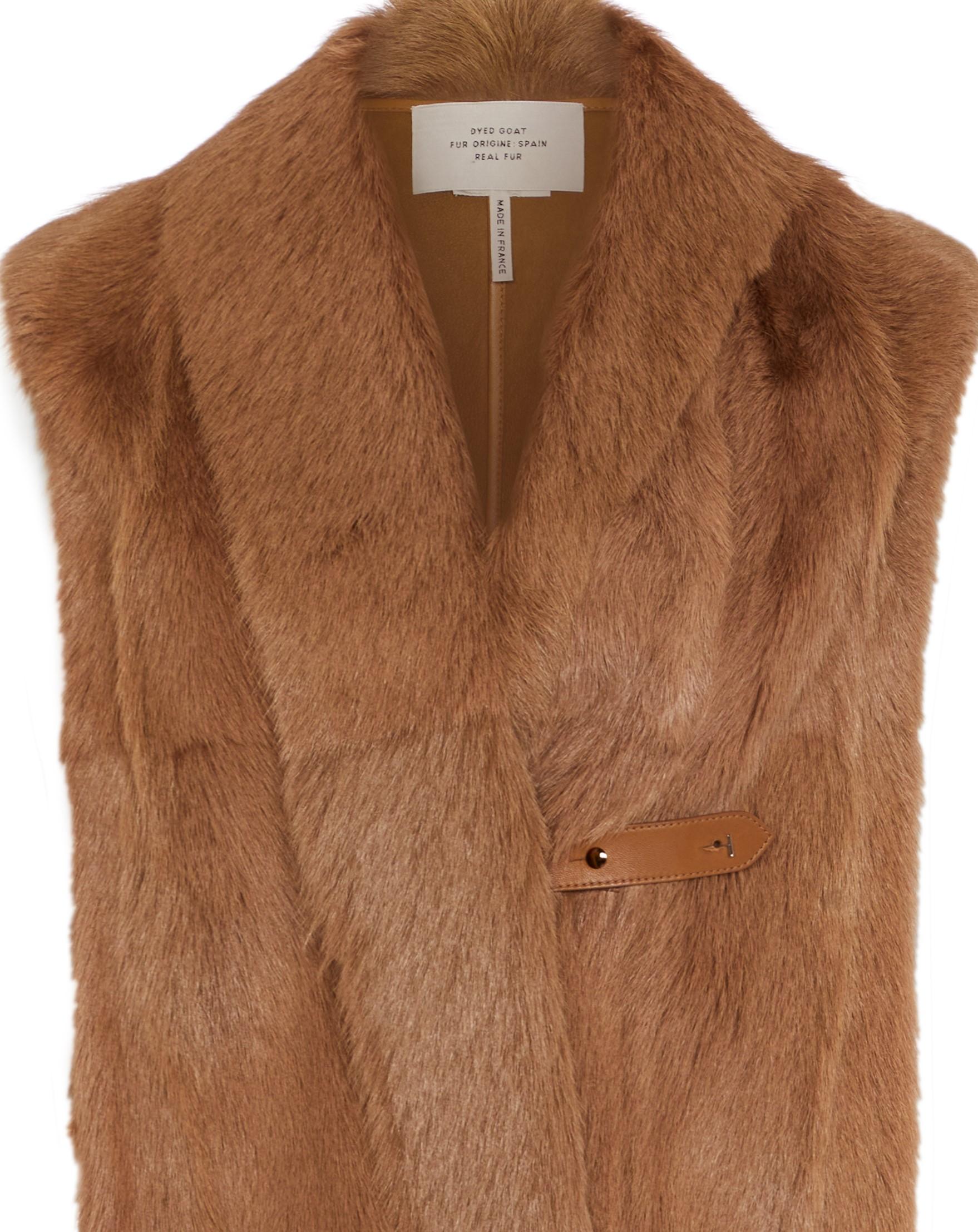 Marron Hermès Long Golden Brown Goat Fur Gilet