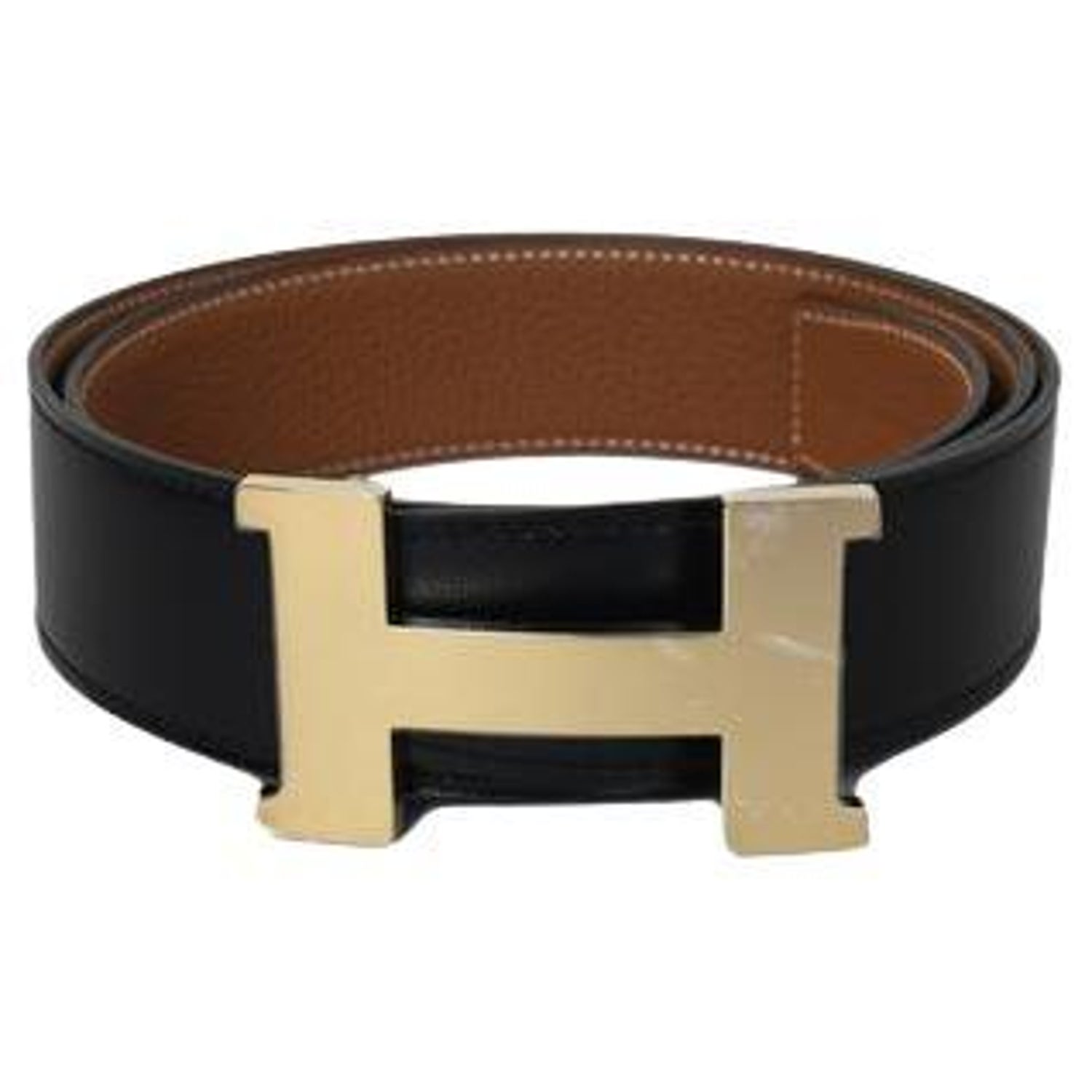 Hermès - Ceinture longue H à boucle dorée noire et marron En vente sur  1stDibs