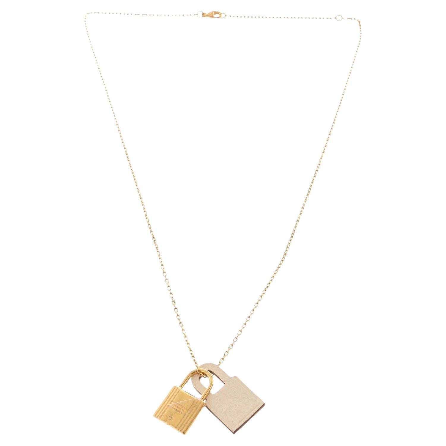 Hermes Long Necklace with Pendant in Swift with Gold-Plated Hardware For Sale