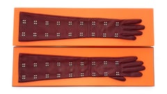 Hermès Long Opera Gloves Burgundy Lambskin Leather Size 6.5 in Box