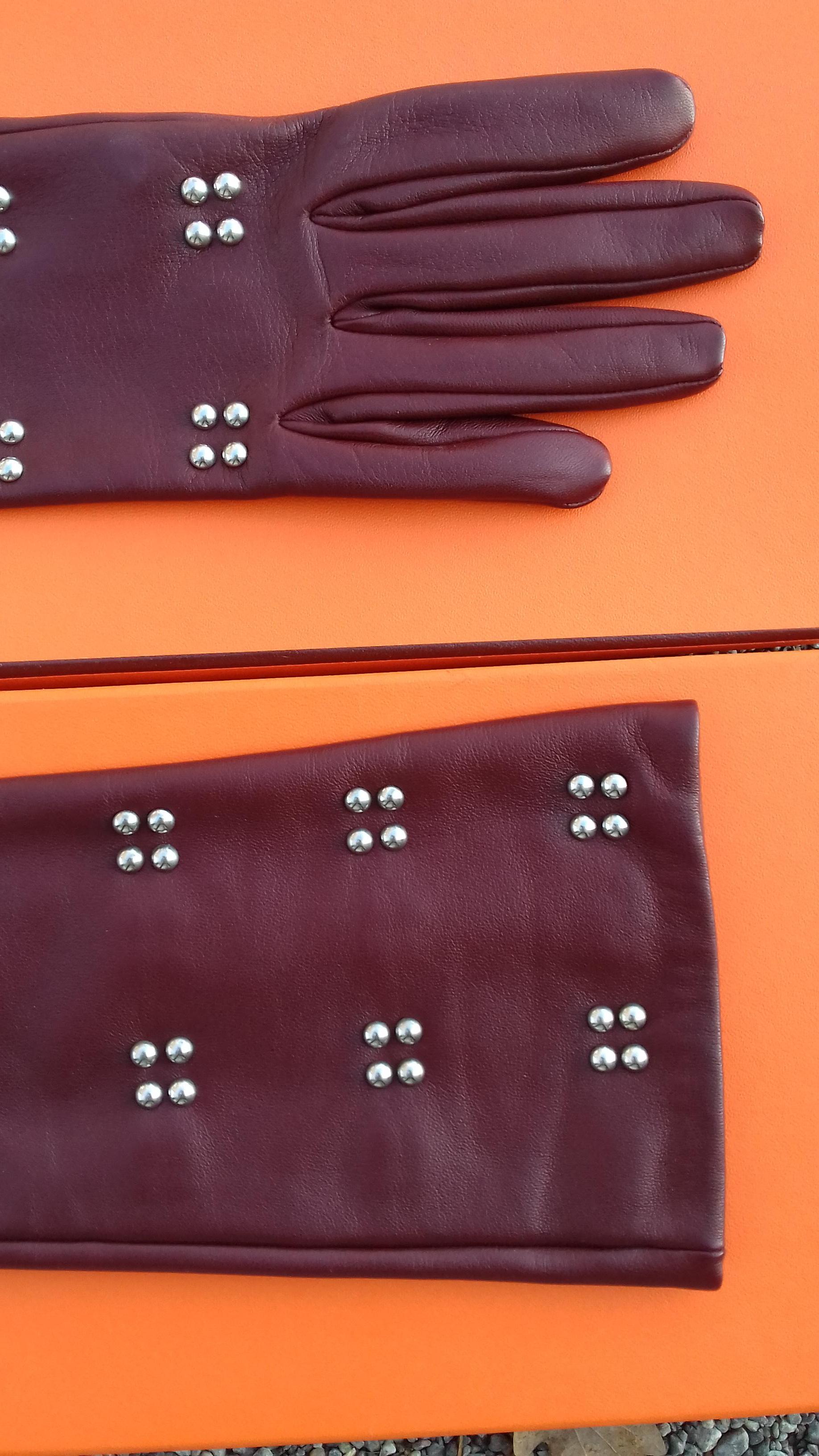 Women's Hermès Long Opera Gloves Burgundy Lambskin Leather Size 6.5 in Box For Sale
