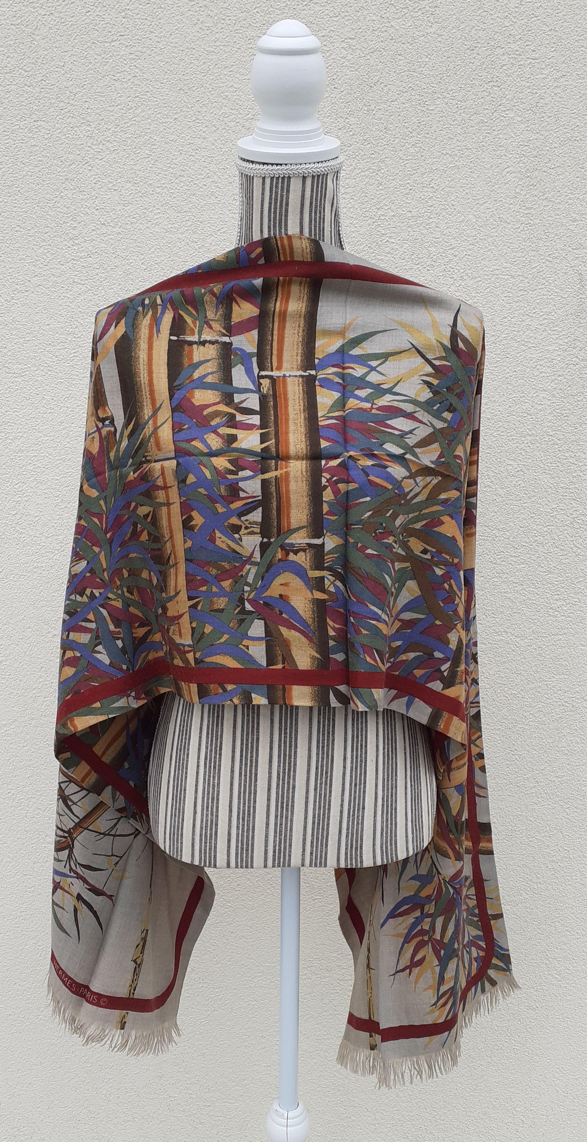Écharpe longue Hermès Cachemire et soie imprimé bambou en vente 9
