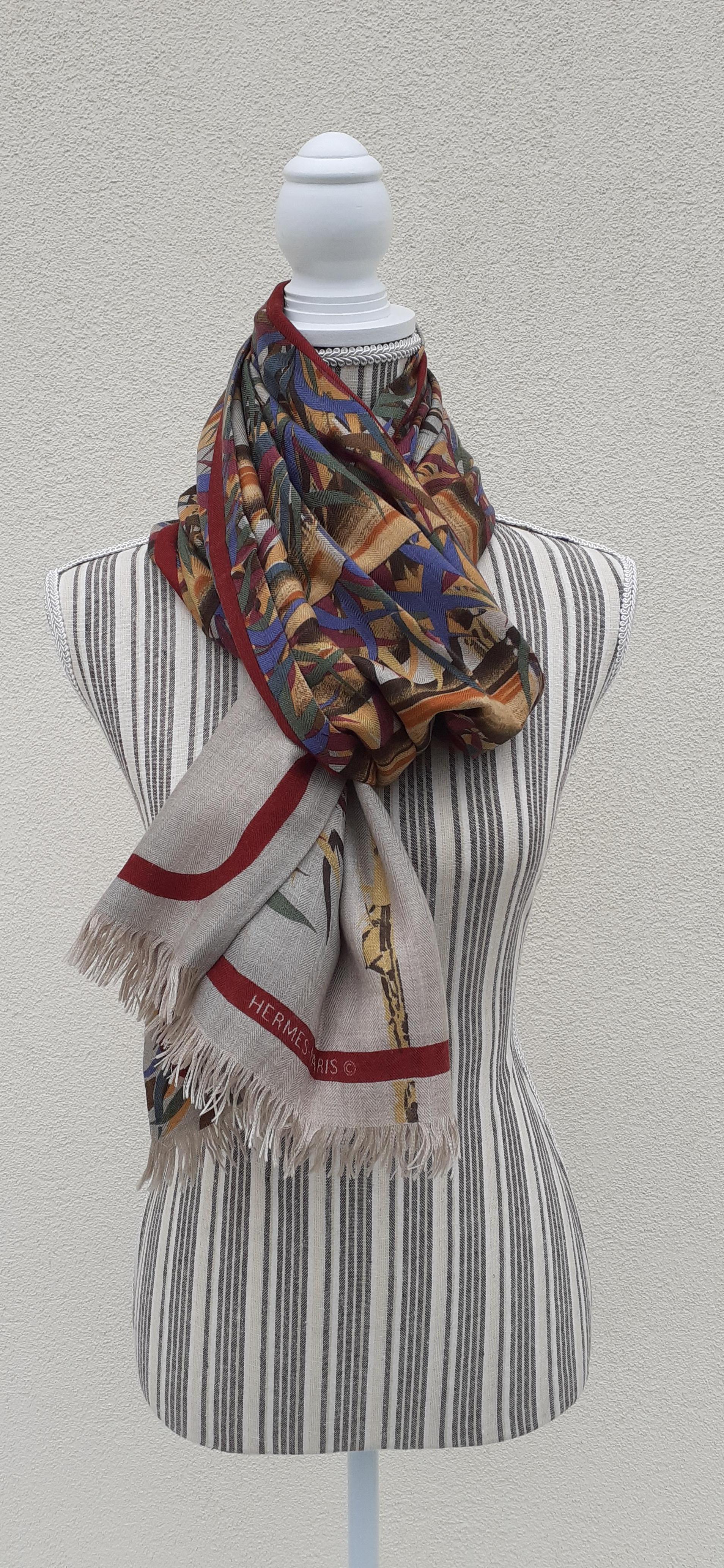 Hermès Long Scarf Stole Cashmere and Silk Bamboo Print For Sale 10