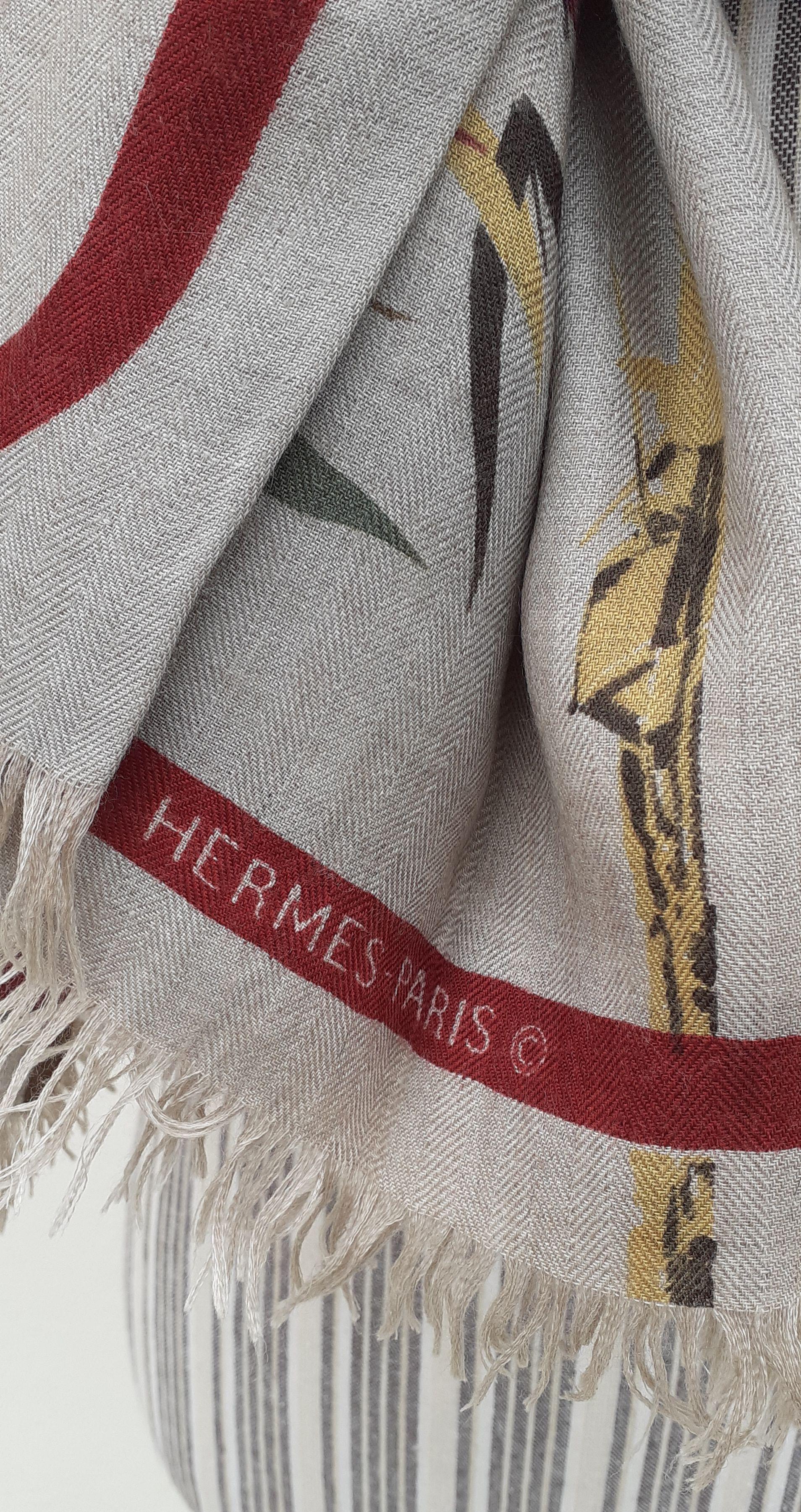 Écharpe longue Hermès Cachemire et soie imprimé bambou en vente 11