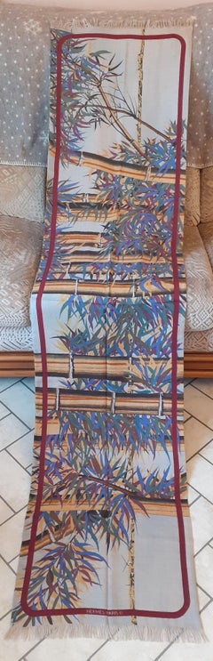 Hermès Long Scarf Stole Cashmere and Silk Bamboo Print