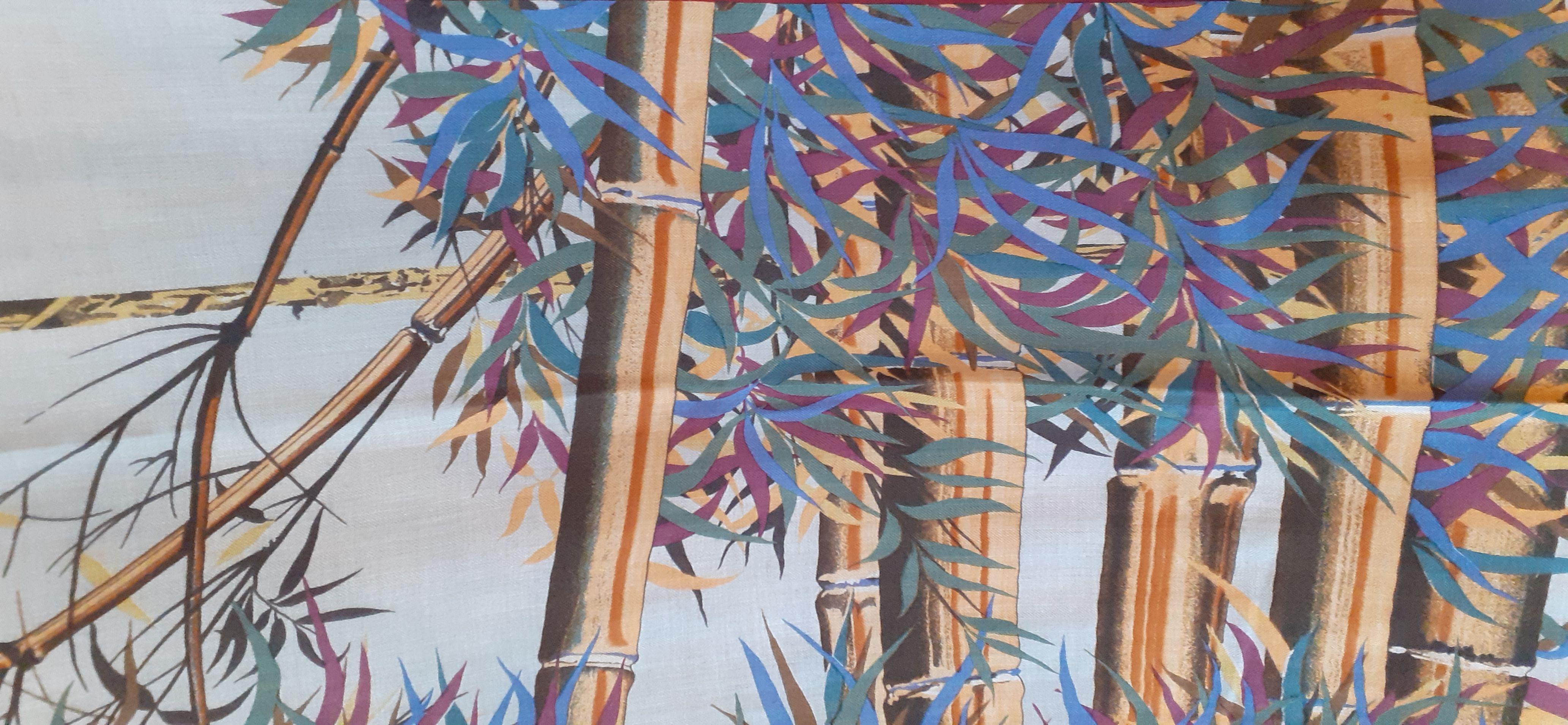 Écharpe longue Hermès Cachemire et soie imprimé bambou en vente 2