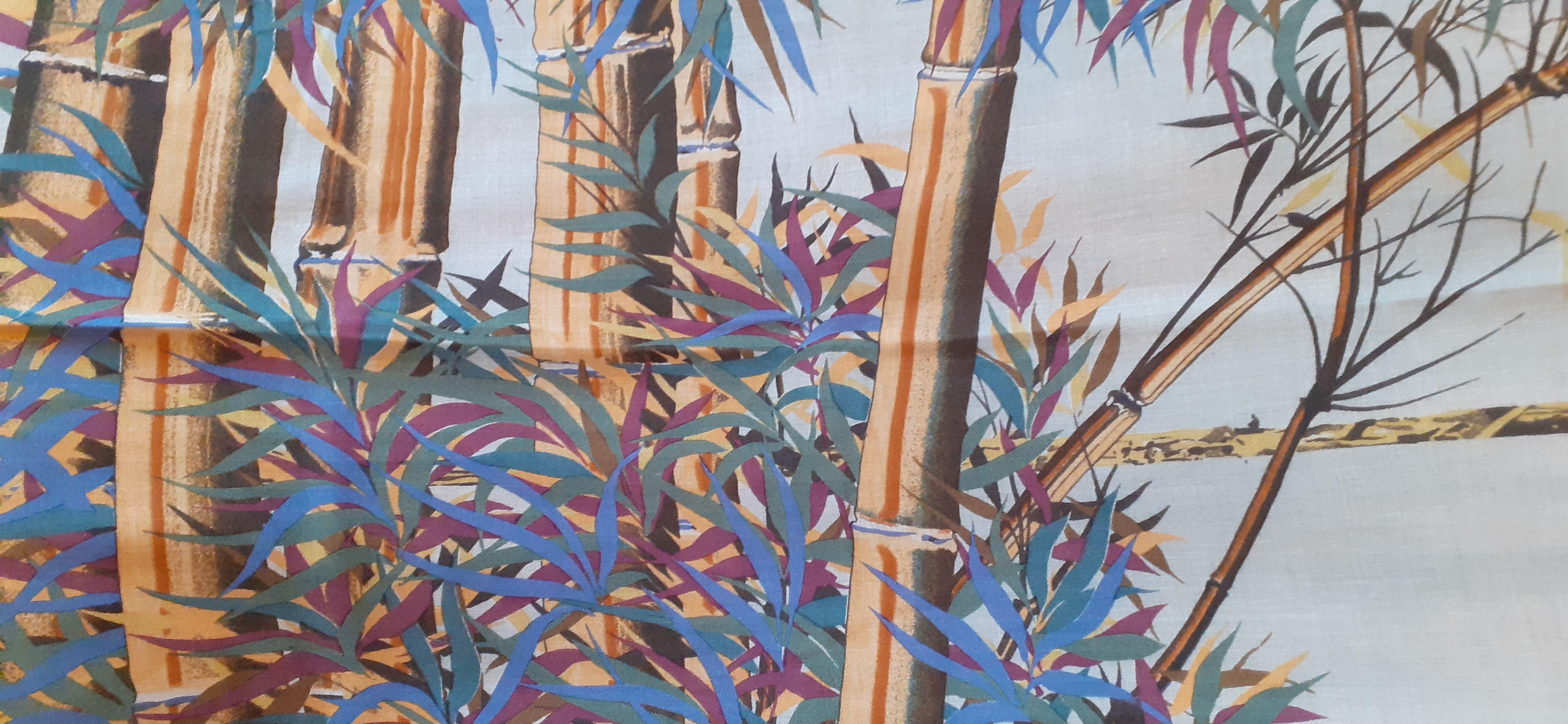 Écharpe longue Hermès Cachemire et soie imprimé bambou en vente 3