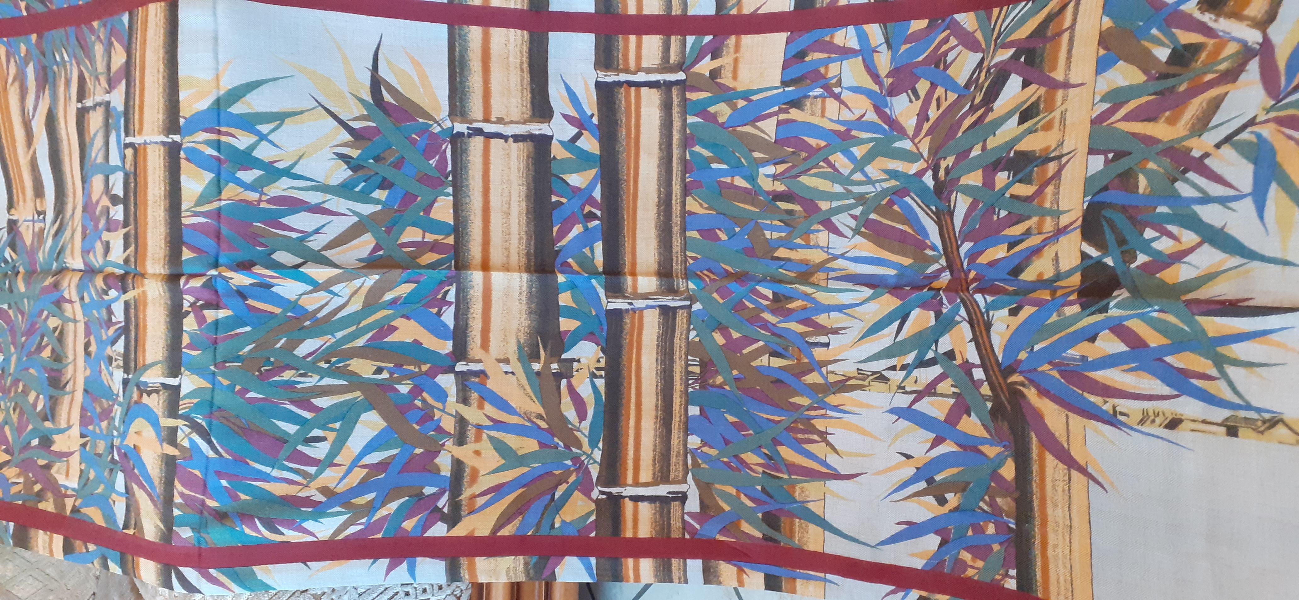Écharpe longue Hermès Cachemire et soie imprimé bambou en vente 5