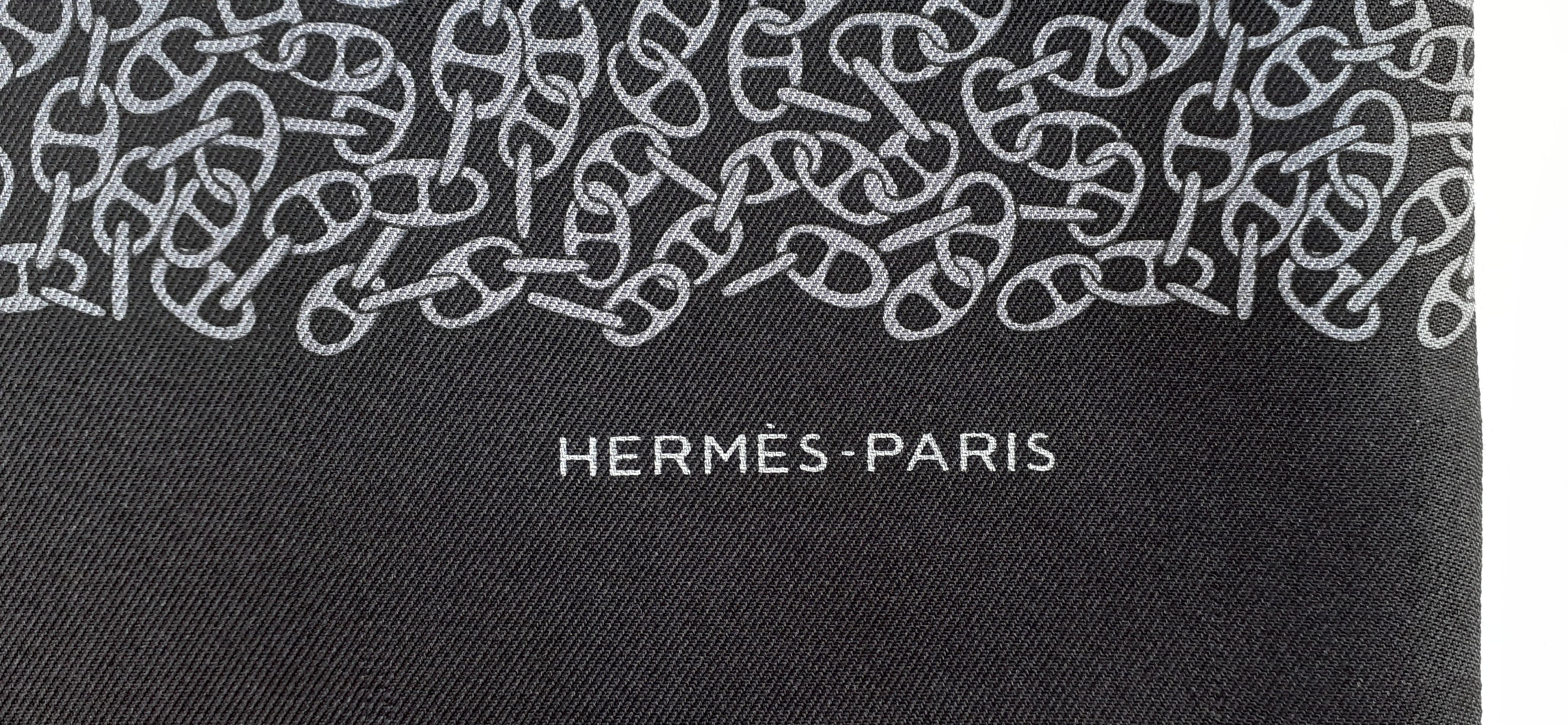 Hermès Long Silk Scarf Double-Sided Chaine d'Ancre and Checks Pattern 8