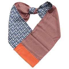 Sciarpa lunga in seta Hermès con Chaine d'Ancre e cubi a doppia faccia Arancione Blu