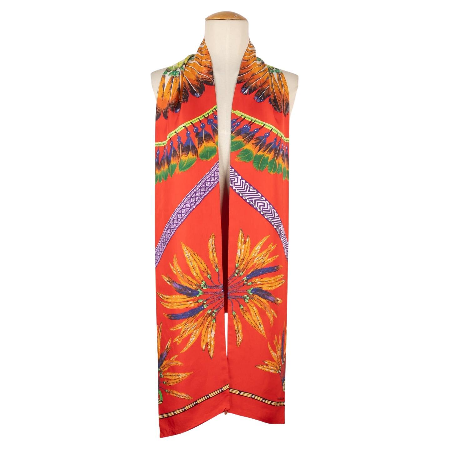 Hermès Long Silk Scarf in Red Tones