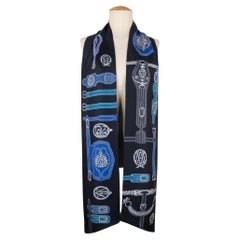 Hermès Long Silk Twill Foulard/Scarf in Blue Tones