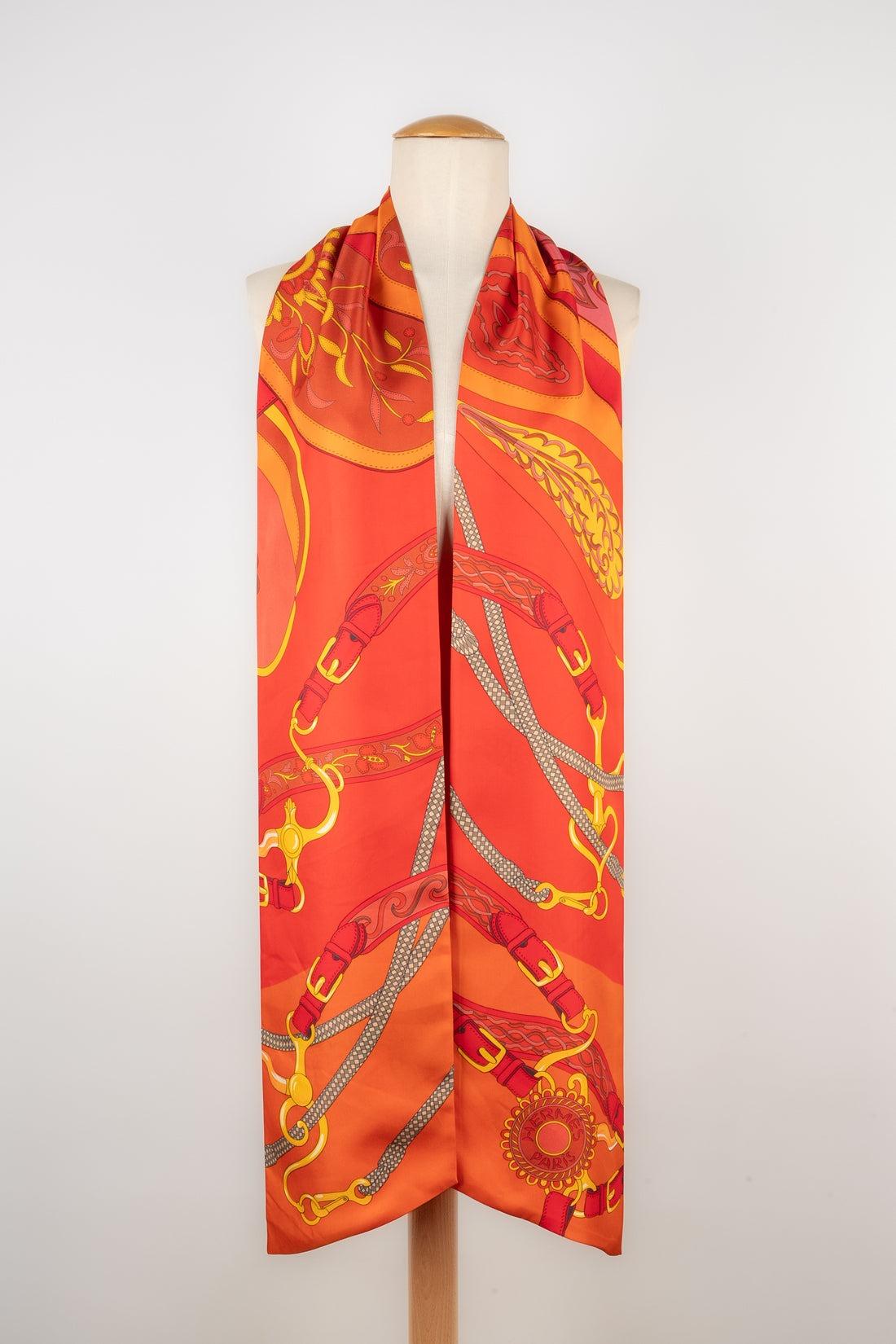 Hermès Long Silk Twill Foulard/Scarf in Orange Tones In Excellent Condition In SAINT-OUEN-SUR-SEINE, FR