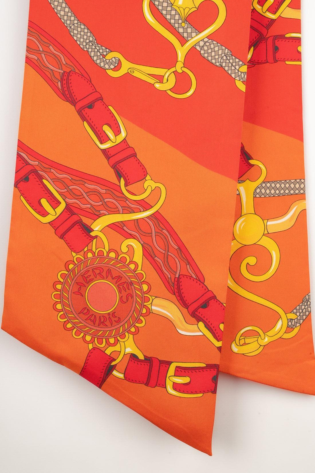 Women's Hermès Long Silk Twill Foulard/Scarf in Orange Tones