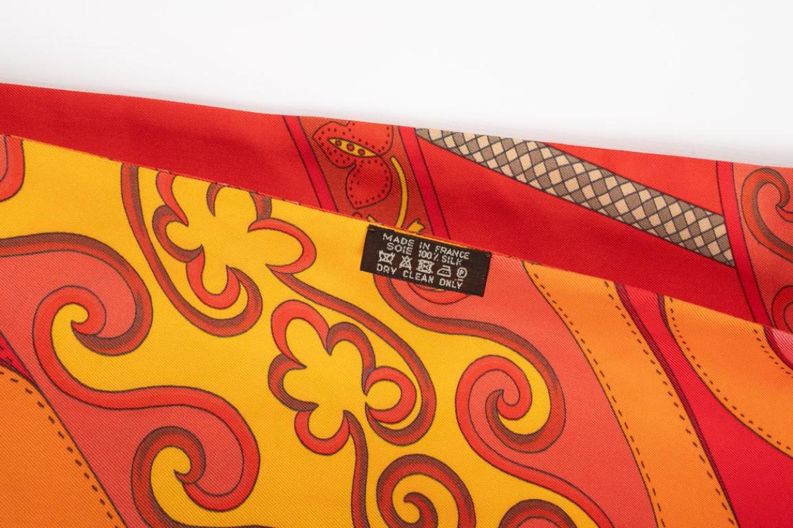 Hermès Long Silk Twill Foulard/Scarf in Orange Tones 2