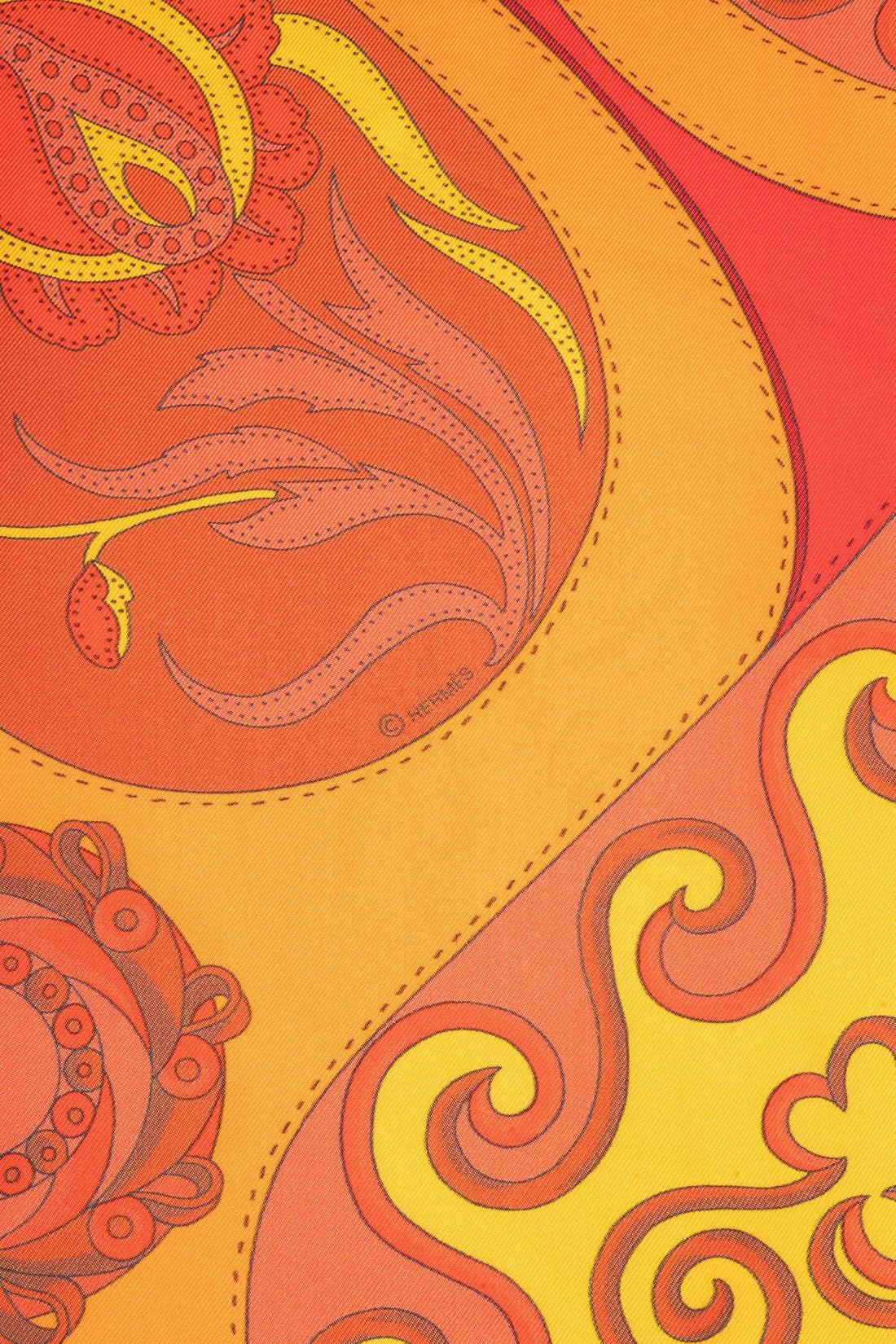 Hermès Long Silk Twill Foulard/Scarf in Orange Tones 3