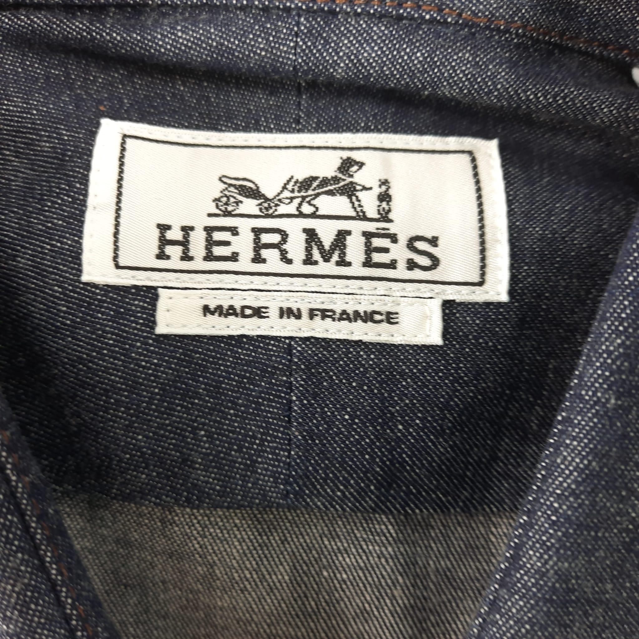 Black Hermes Long sleeve Indigo Size 39  Sporty fit denim shirt For Sale