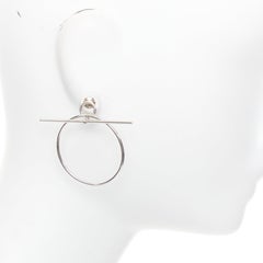 HERMES Loop 925 sterling silver toggle clasp pierced hoop earrings Pair