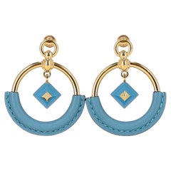 Hermes Loop Medor Vergoldete Ohrringe aus Emaille und Leder