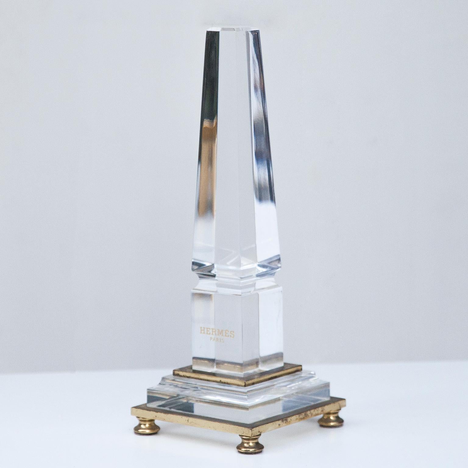 Lucite Obelisk with brass applications made by Hermes, Paris, 1970.