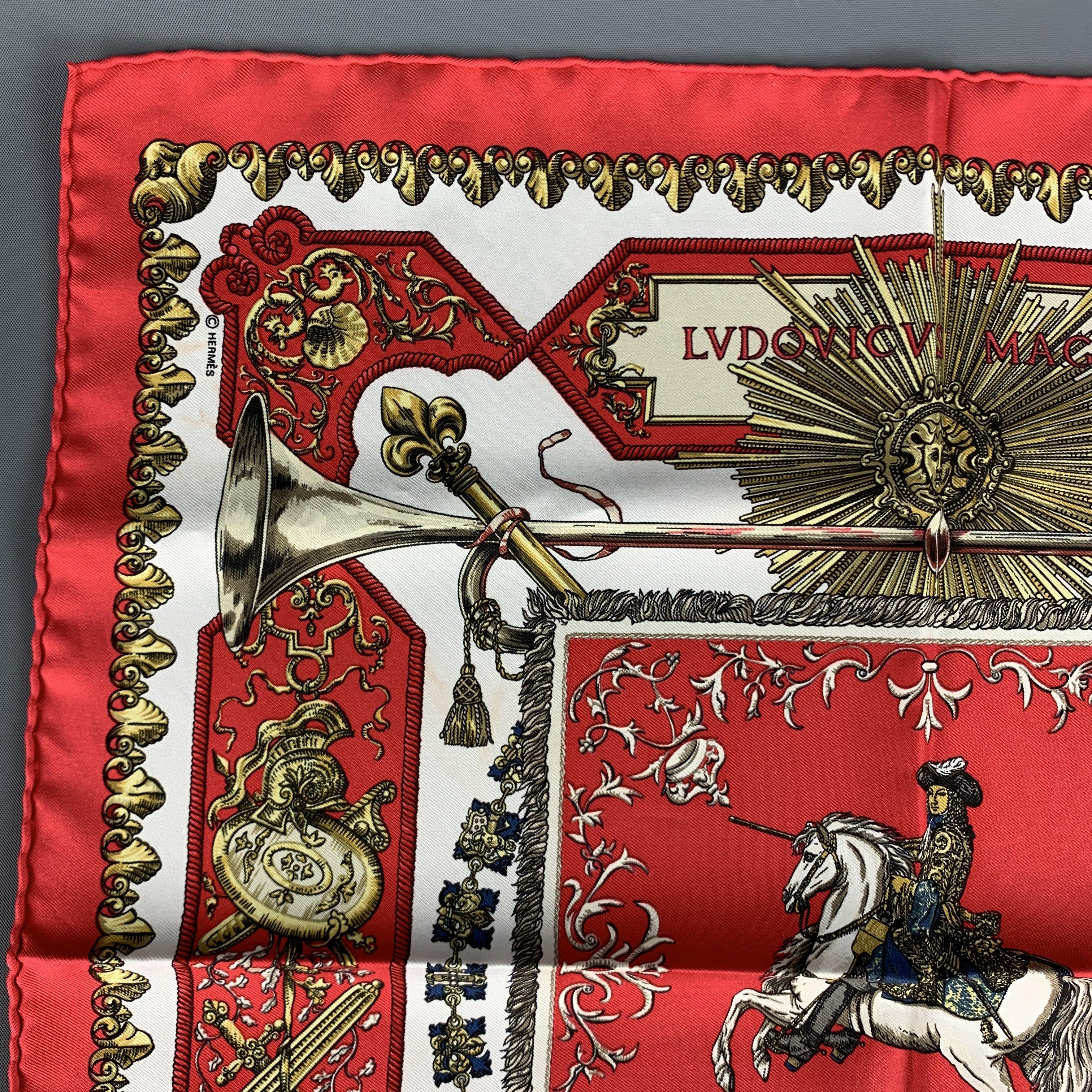 Vintage HERMES Pocket Square comes in a red silk  with all over 