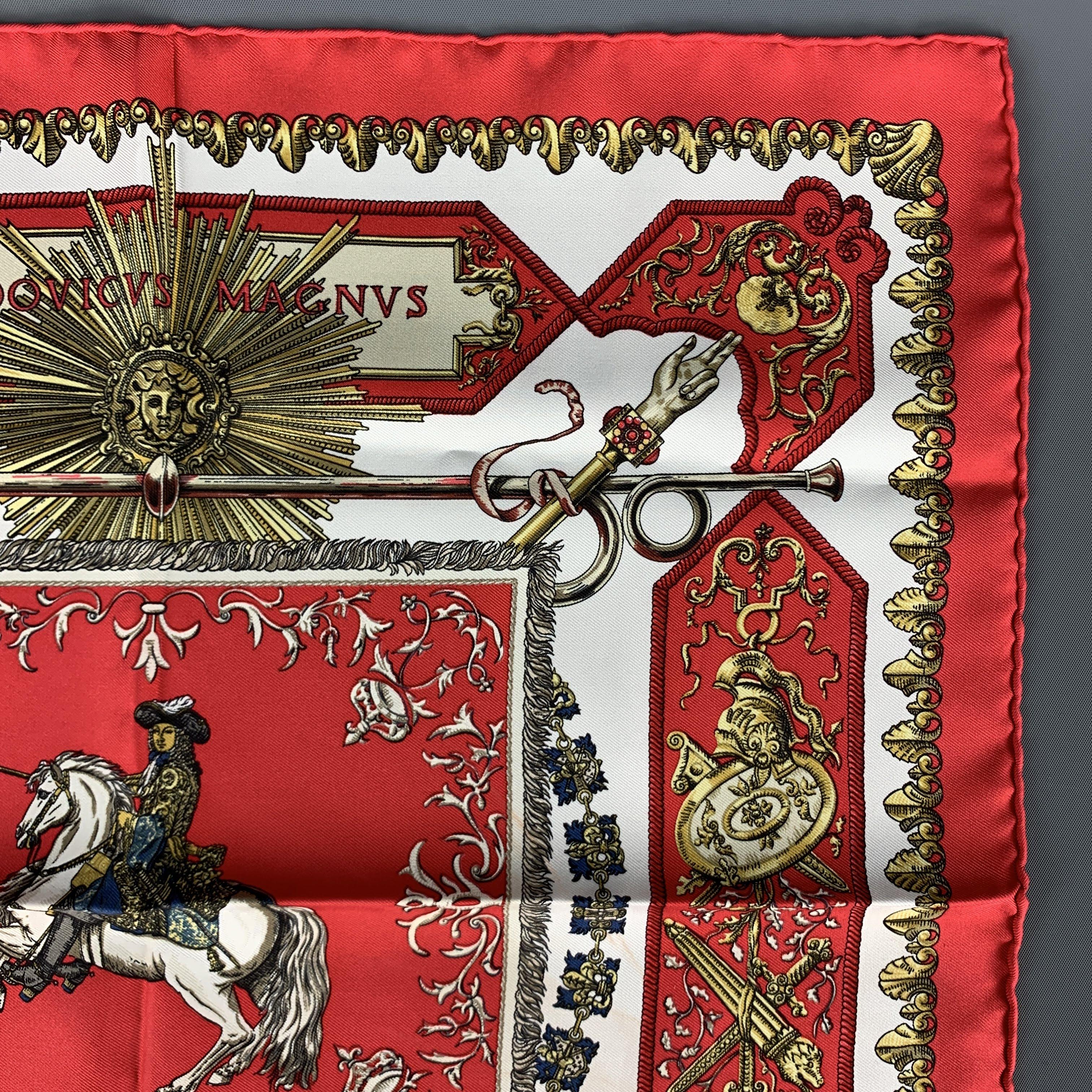 Brown HERMES Lvdovicvs Magnvs Red Silk Pocket Square