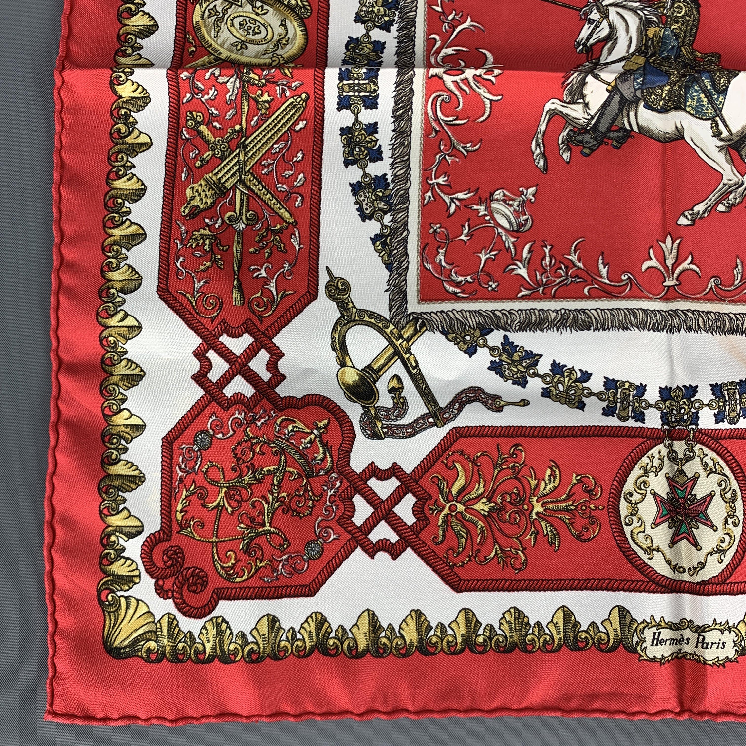 HERMES Lvdovicvs Magnvs Red Silk Pocket Square In Good Condition In San Francisco, CA