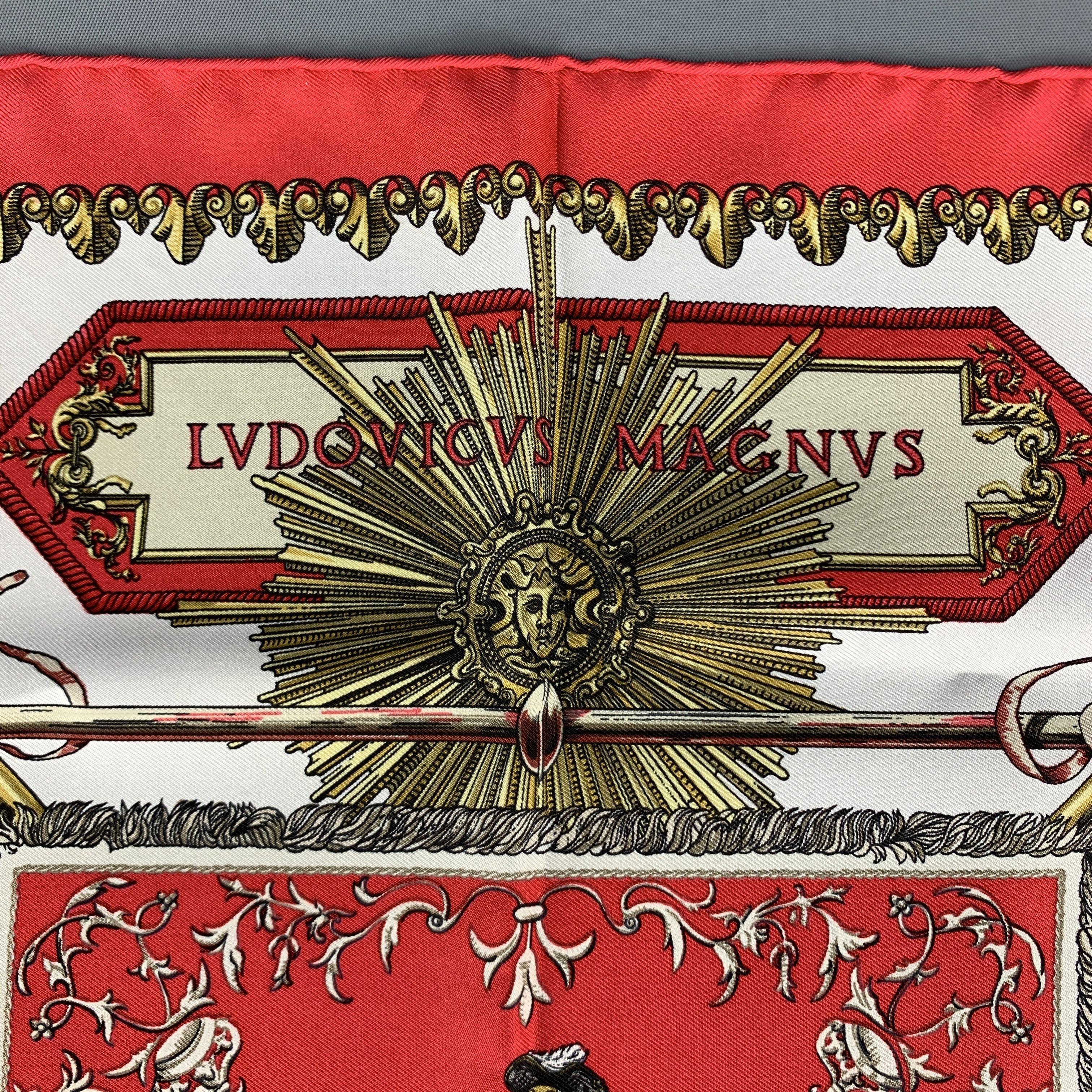 HERMES Lvdovicvs Magnvs Red Silk Pocket Square 1